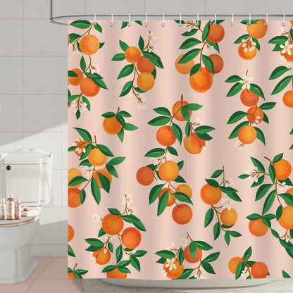 3D Fruit Shower Curtain Waterproof Mold Resistant with 12 Hooks, 70x72 inches, Orange V1188-MS-325-1827