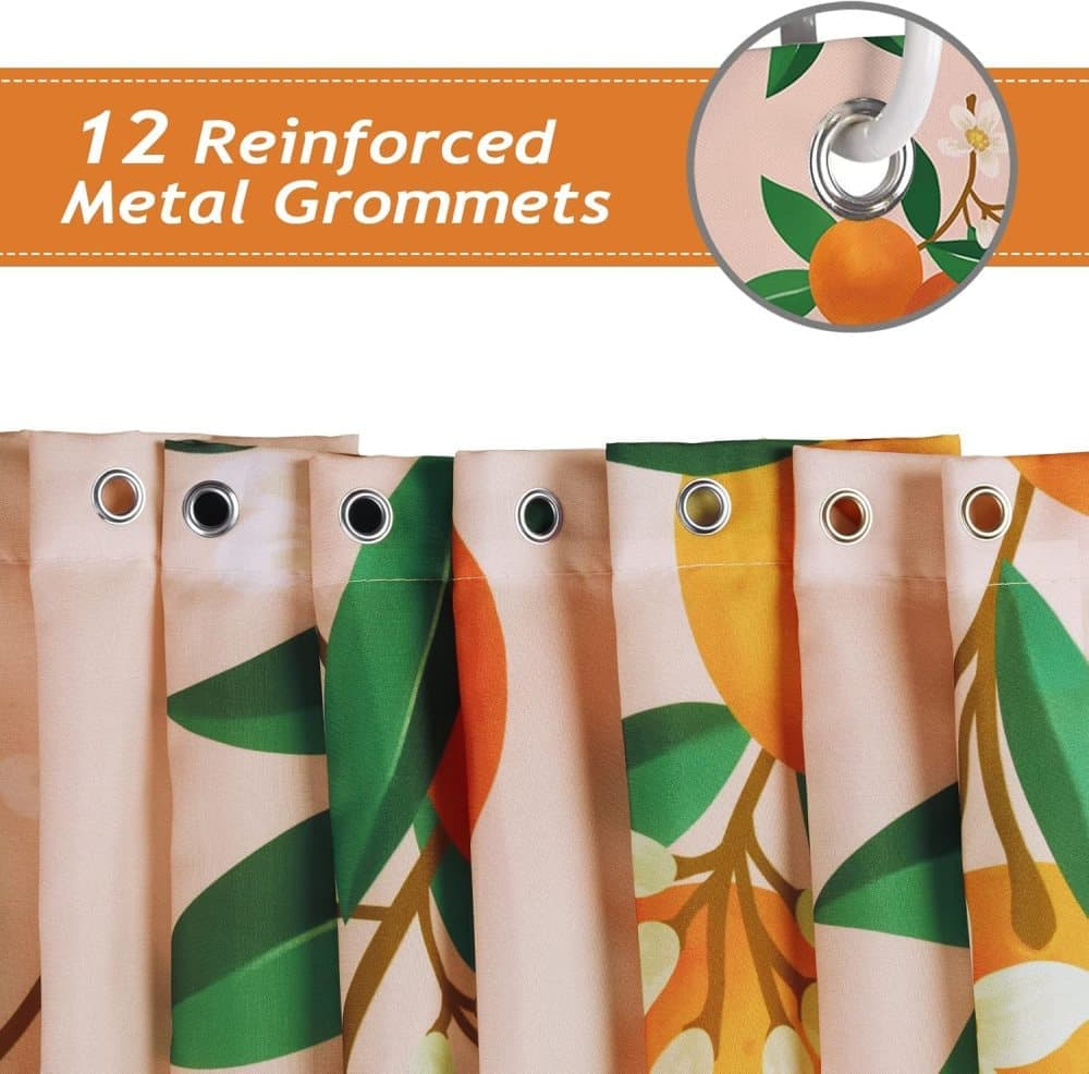 3D Fruit Shower Curtain Waterproof Mold Resistant with 12 Hooks, 70x72 inches, Orange V1188-MS-325-1827