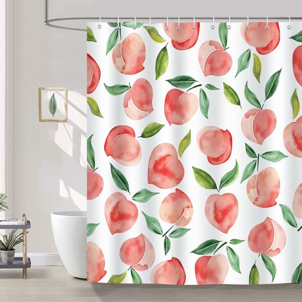 70x72 inches Shower Curtain 3D Fruit Motif Waterproof Mold Resistant with 12 Hooks, Pink V1188-MS-325-1828