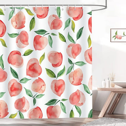 70x72 inches Shower Curtain 3D Fruit Motif Waterproof Mold Resistant with 12 Hooks, Pink V1188-MS-325-1828