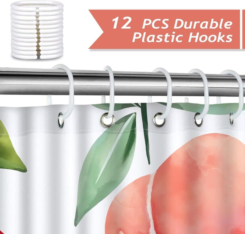 70x72 inches Shower Curtain 3D Fruit Motif Waterproof Mold Resistant with 12 Hooks, Pink V1188-MS-325-1828