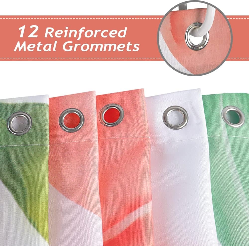 70x72 inches Shower Curtain 3D Fruit Motif Waterproof Mold Resistant with 12 Hooks, Pink V1188-MS-325-1828
