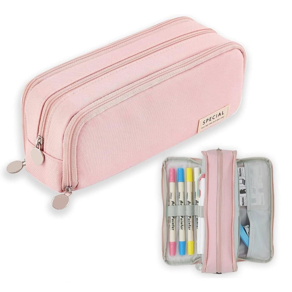 Pink 3 Compartment Pencil Case for School, Multifunctional Pencil Bag for Pencils V1188-MS-325-1831