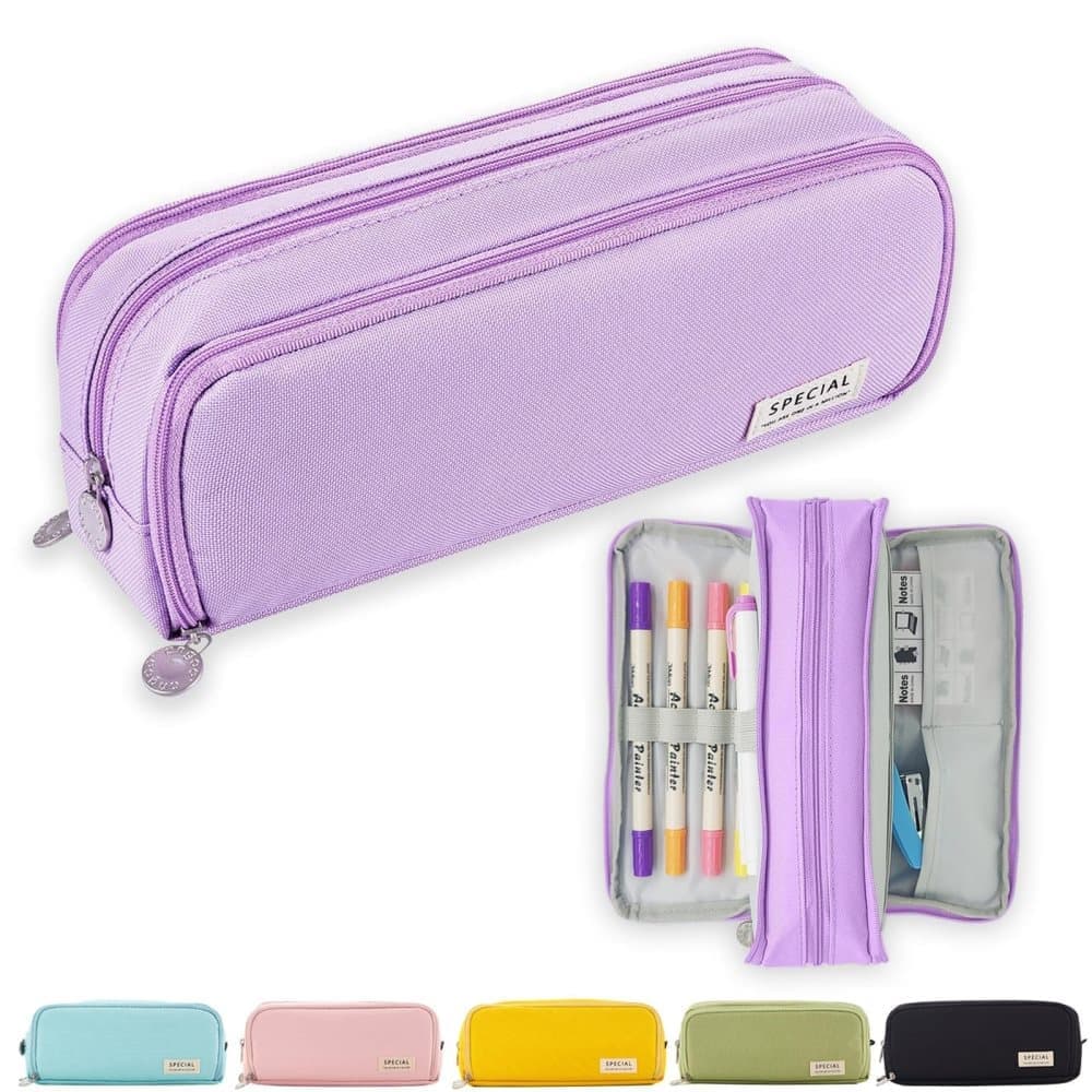 Purple 3 Compartment Pencil Case, Multifunctional School Pencil Bag V1188-MS-325-1832