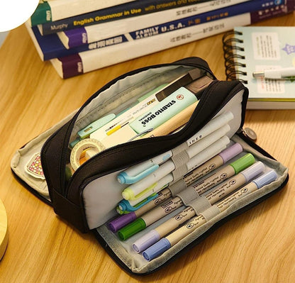 Green Spacious Pencil Case with 3 Compartments, School Pencil Bag, Multifunctional Holder V1188-MS-325-1834
