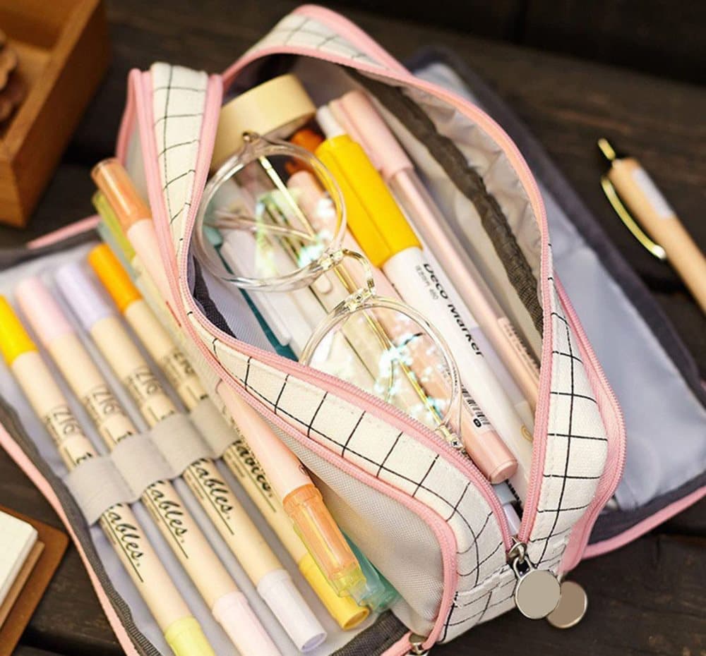 White Spacious Pencil Case with 3 Compartments, School Pencil Bag, Multifunctional Holder V1188-MS-325-1835