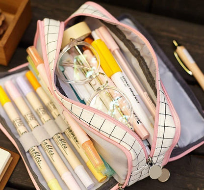 White Spacious Pencil Case with 3 Compartments, School Pencil Bag, Multifunctional Holder V1188-MS-325-1835