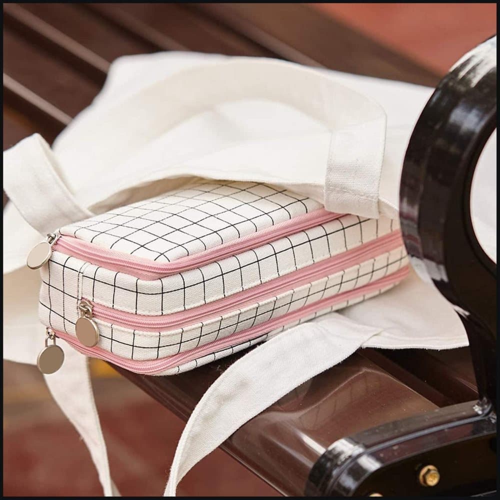 White Spacious Pencil Case with 3 Compartments, School Pencil Bag, Multifunctional Holder V1188-MS-325-1835