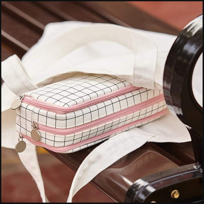 White Spacious Pencil Case with 3 Compartments, School Pencil Bag, Multifunctional Holder V1188-MS-325-1835