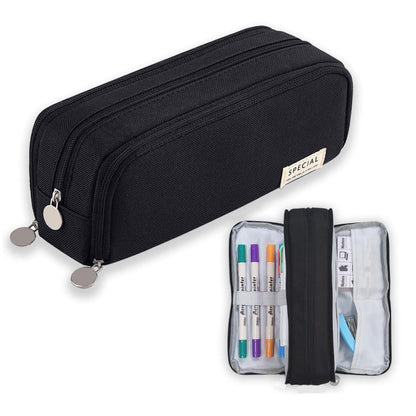 3 Compartment Pencil Case for School, Multifunctional Stationery Organizer, Black, with Spacious Storage V1188-MS-325-1837