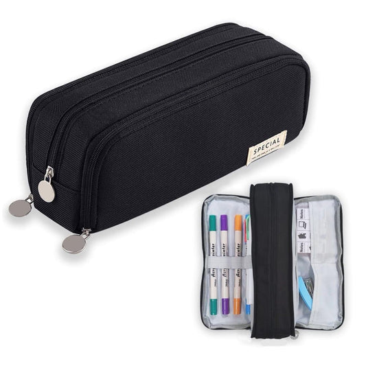 3 Compartment Pencil Case for School, Multifunctional Stationery Organizer, Black, with Spacious Storage V1188-MS-325-1837