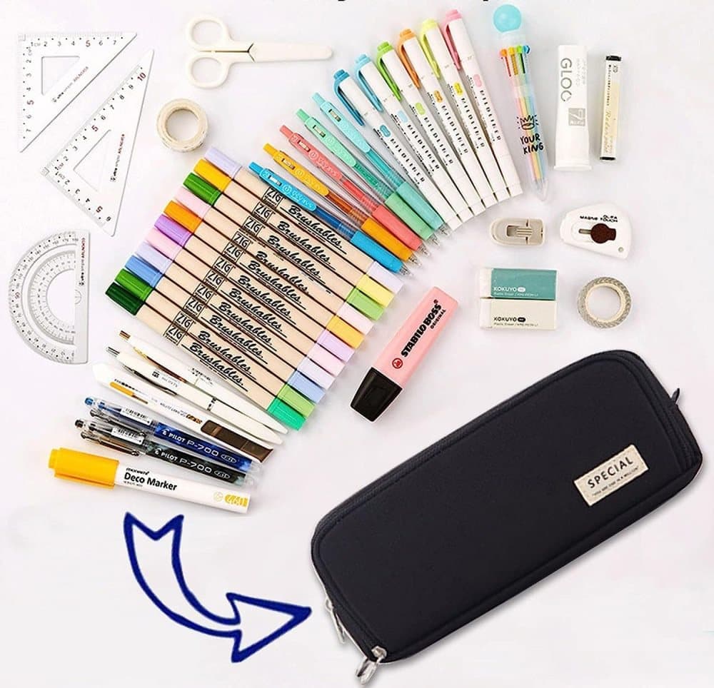 3 Compartment Pencil Case for School, Multifunctional Stationery Organizer, Black, with Spacious Storage V1188-MS-325-1837