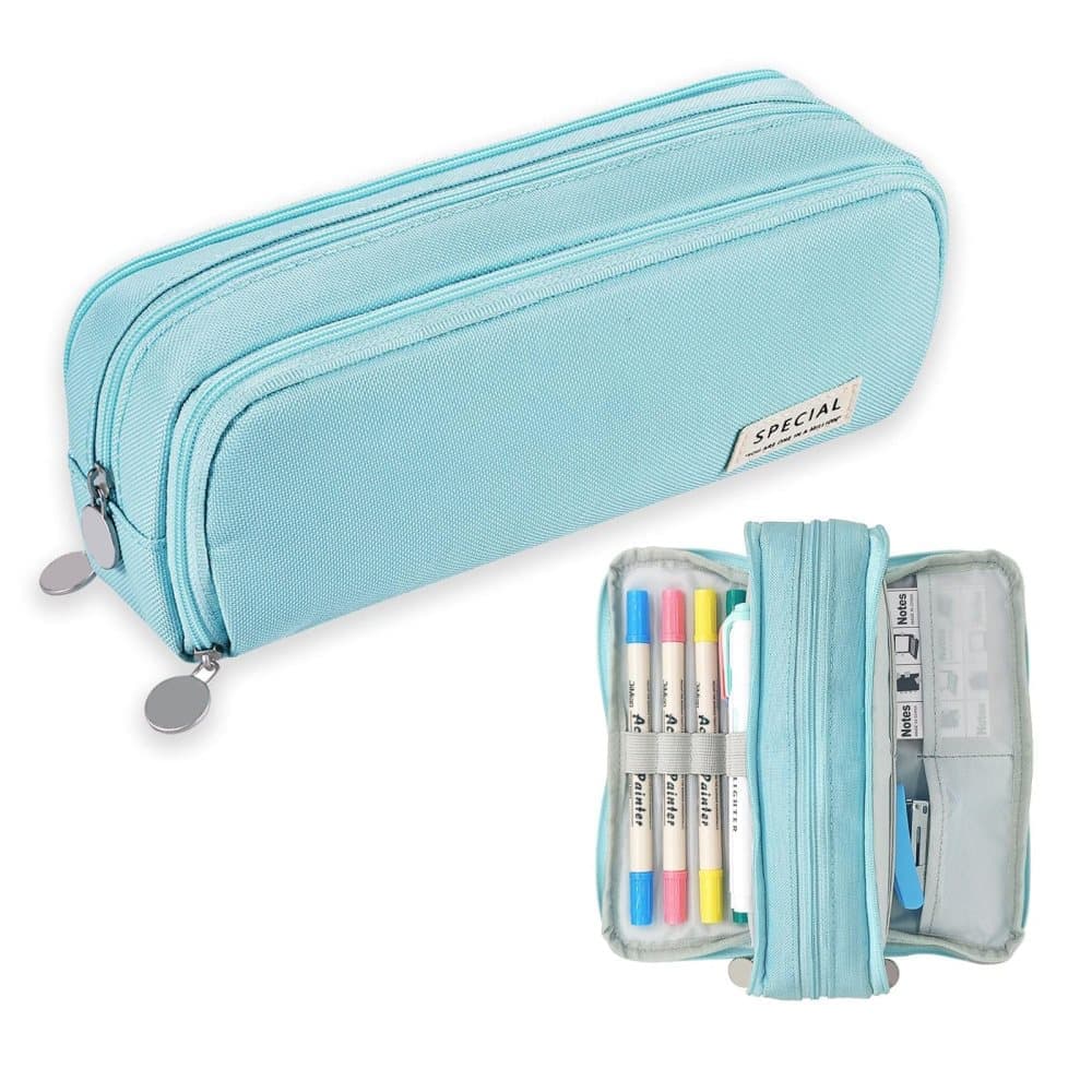 Blue Spacious Pencil Case with 3 Compartments, School Pencil Bag, Multifunctional Holder V1188-MS-325-1838