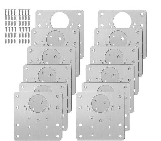 12 pcs Stainless Steel Hinge Repair Plate for Furniture Cabinet Hinges, 9x9 cm, Silver V1188-MS-325-1839
