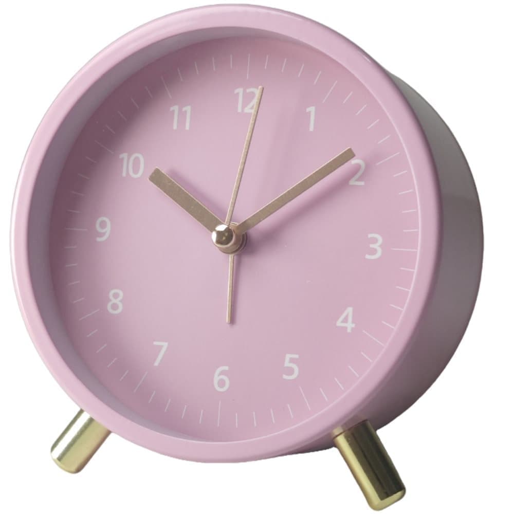Small Silent Alarm Clock with Night Light and Backlight, Pink, Metal Design for Bedroom Office Living Room V1188-MS-325-1840
