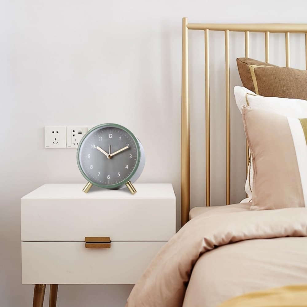 Small Silent Alarm Clock with Night Light and Backlight, Pink, Metal Design for Bedroom Office Living Room V1188-MS-325-1840