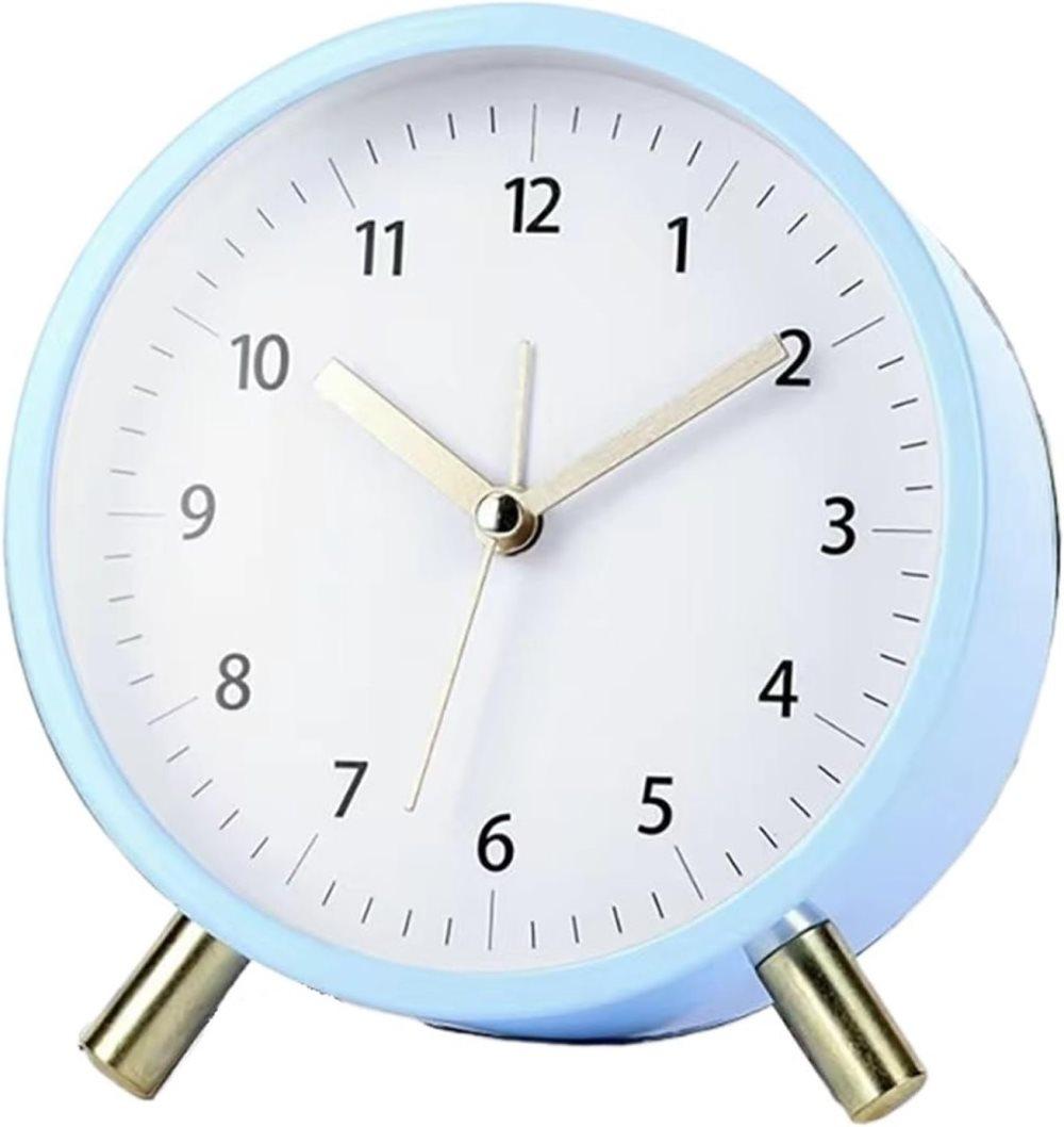 Small Silent Alarm Clock with Night Light and Backlight for Bedroom Office Living Room, Blue, Metal V1188-MS-325-1841