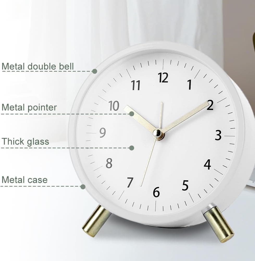 Small Silent Alarm Clock with Night Light and Backlight for Bedroom Office Living Room, Blue, Metal V1188-MS-325-1841