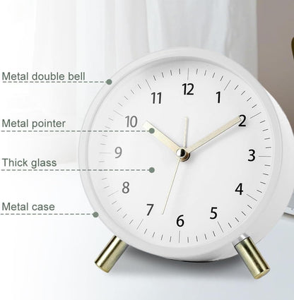 Small Silent Alarm Clock with Night Light and Backlight for Bedroom Office Living Room, Blue, Metal V1188-MS-325-1841