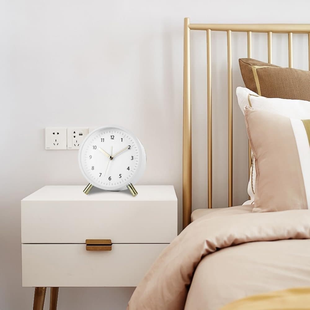 Small Silent Alarm Clock with Night Light and Backlight for Bedroom Office Living Room, Blue, Metal V1188-MS-325-1841