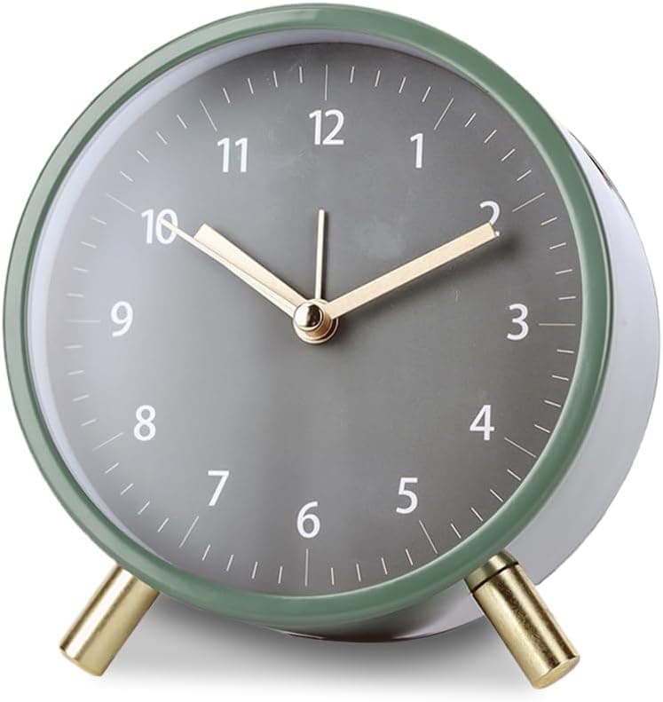 Silent Alarm Clock with Night Light and Backlight, Small Metal Clock for Bedroom Office Living Room, Green V1188-MS-325-1843