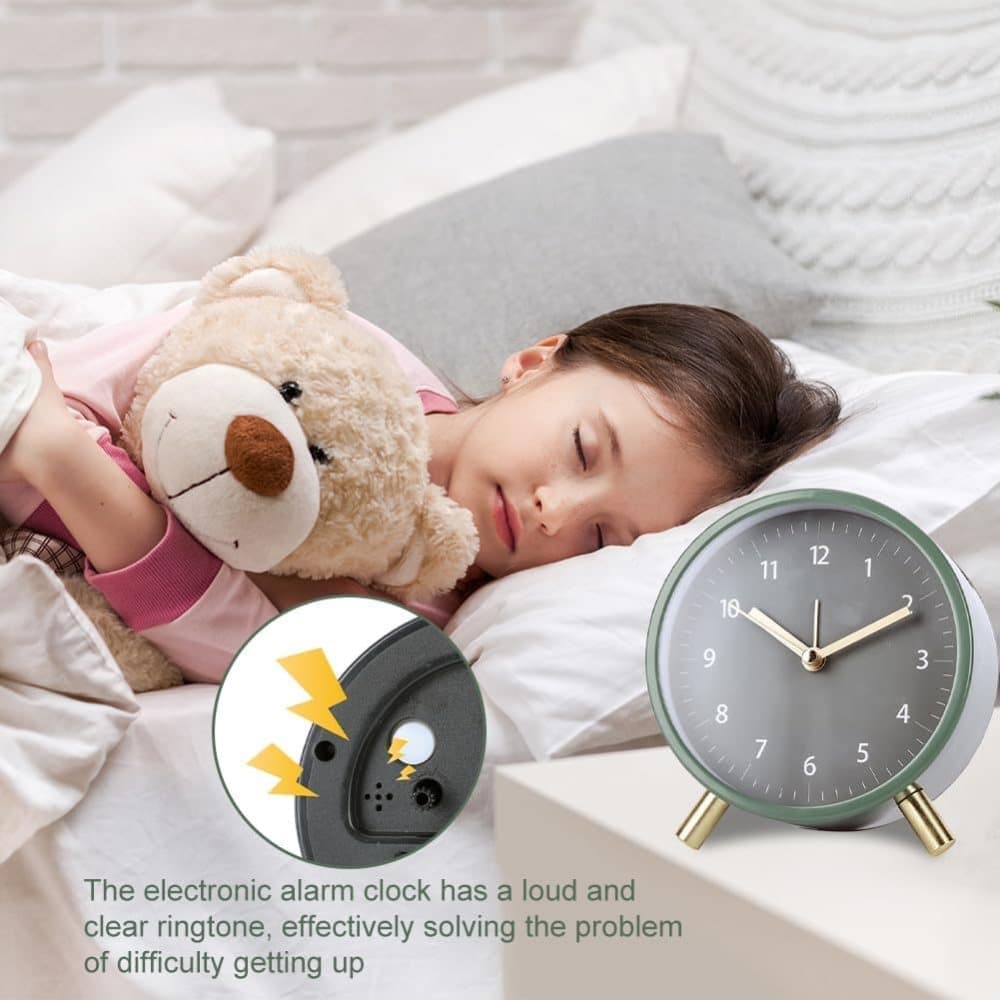 Silent Alarm Clock with Night Light and Backlight, Small Metal Clock for Bedroom Office Living Room, Green V1188-MS-325-1843