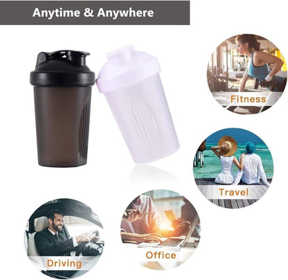 Protein Shaker 400 ml, Pink, Leak-proof Water Bottle with Stainless Steel Strainer and Measuring Scale V1188-MS-325-1848