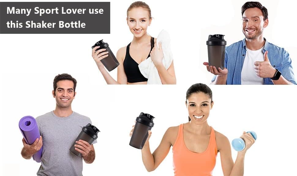 400 ml Protein Shaker, Leak-proof Water Bottle with Stainless Steel Strainer and Measuring Scale, Black V1188-MS-325-1850