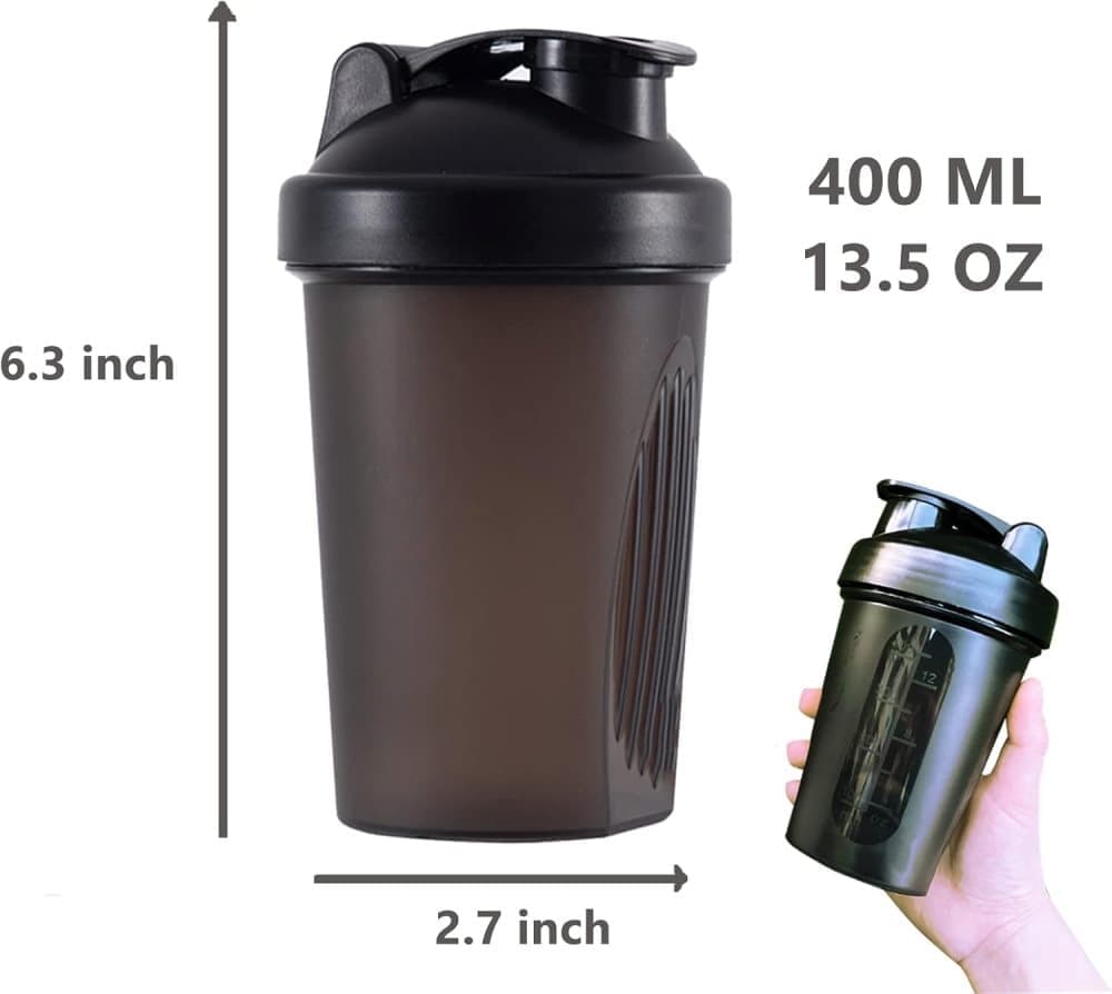 400ml Protein Shaker with Leak-proof Design, Stainless Steel Strainer and Measuring Scale, Multiple Colors, V1188-MS-325-1853