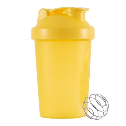 Protein Shaker 400 ml, Leak-proof Water Bottle with Stainless Steel Strainer and Measuring Scale, Yellow V1188-MS-325-1855