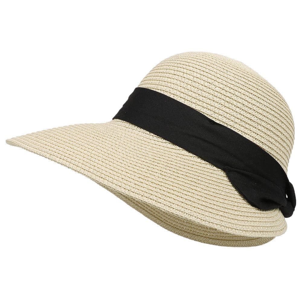 UV-protective Straw Beach Hat Wide Brim Foldable Breathable for Summer Outdoor, Beige V1188-MS-325-1863