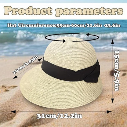 UV-protective Straw Beach Hat Wide Brim Foldable Breathable for Summer Outdoor, Beige V1188-MS-325-1863