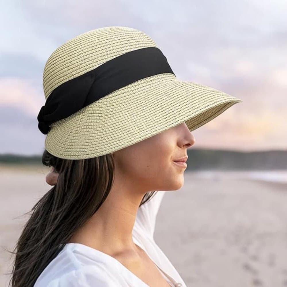 UV-protective Straw Beach Hat Wide Brim Foldable Breathable for Summer Outdoor, Beige V1188-MS-325-1863