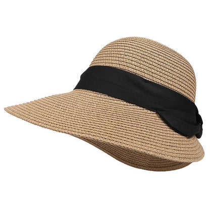 UV Protective Straw Beach Hat Wide Brim Foldable Breathable Summer Outdoor, Brown V1188-MS-325-1864
