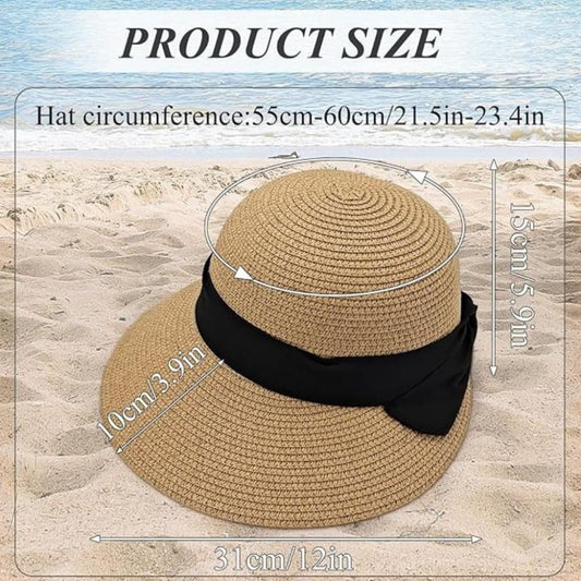UV Protective Straw Beach Hat Wide Brim Foldable Breathable Summer Outdoor, Brown V1188-MS-325-1864
