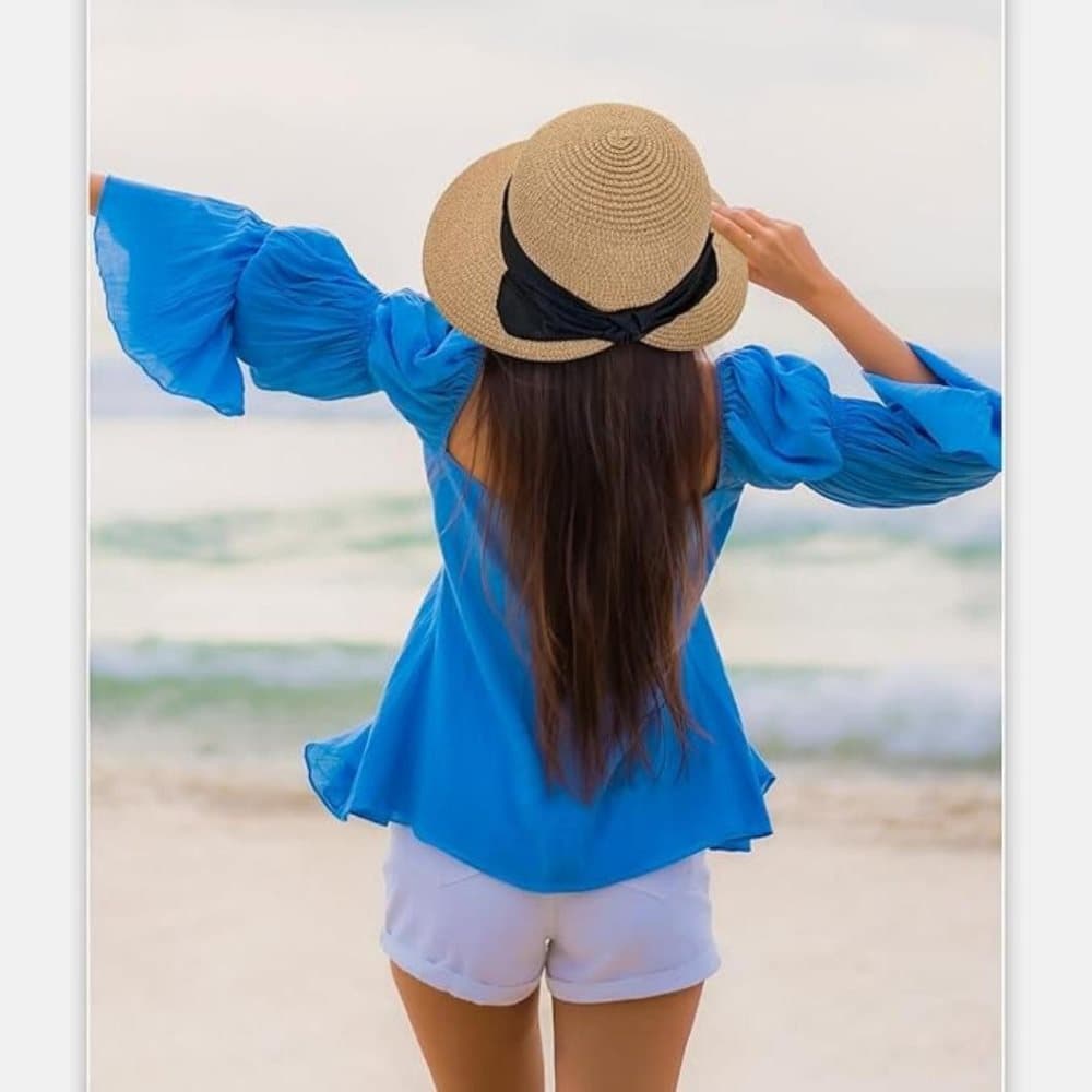 UV Protective Straw Beach Hat Wide Brim Foldable Breathable Summer Outdoor, Brown V1188-MS-325-1864