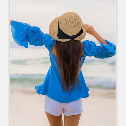 UV Protective Straw Beach Hat Wide Brim Foldable Breathable Summer Outdoor, Brown V1188-MS-325-1864