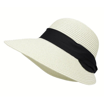 UV Protective Straw Beach Hat Wide Brim Foldable Breathable for Summer Outdoor, White V1188-MS-325-1865