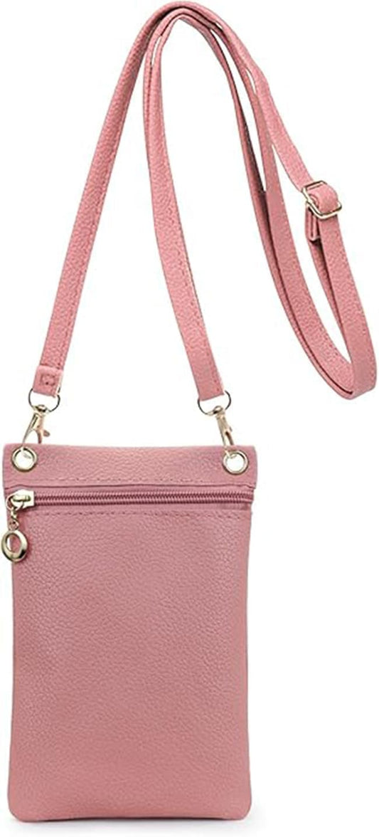 Pink Lychee Texture Phone Bag with Shoulder Strap, 19cm x 12.5cm V1188-MS-325-1869