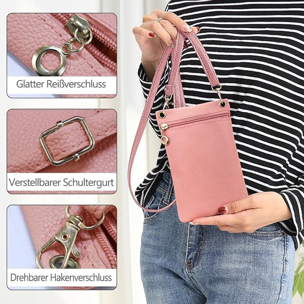 Pink Lychee Texture Phone Bag with Shoulder Strap, 19cm x 12.5cm V1188-MS-325-1869