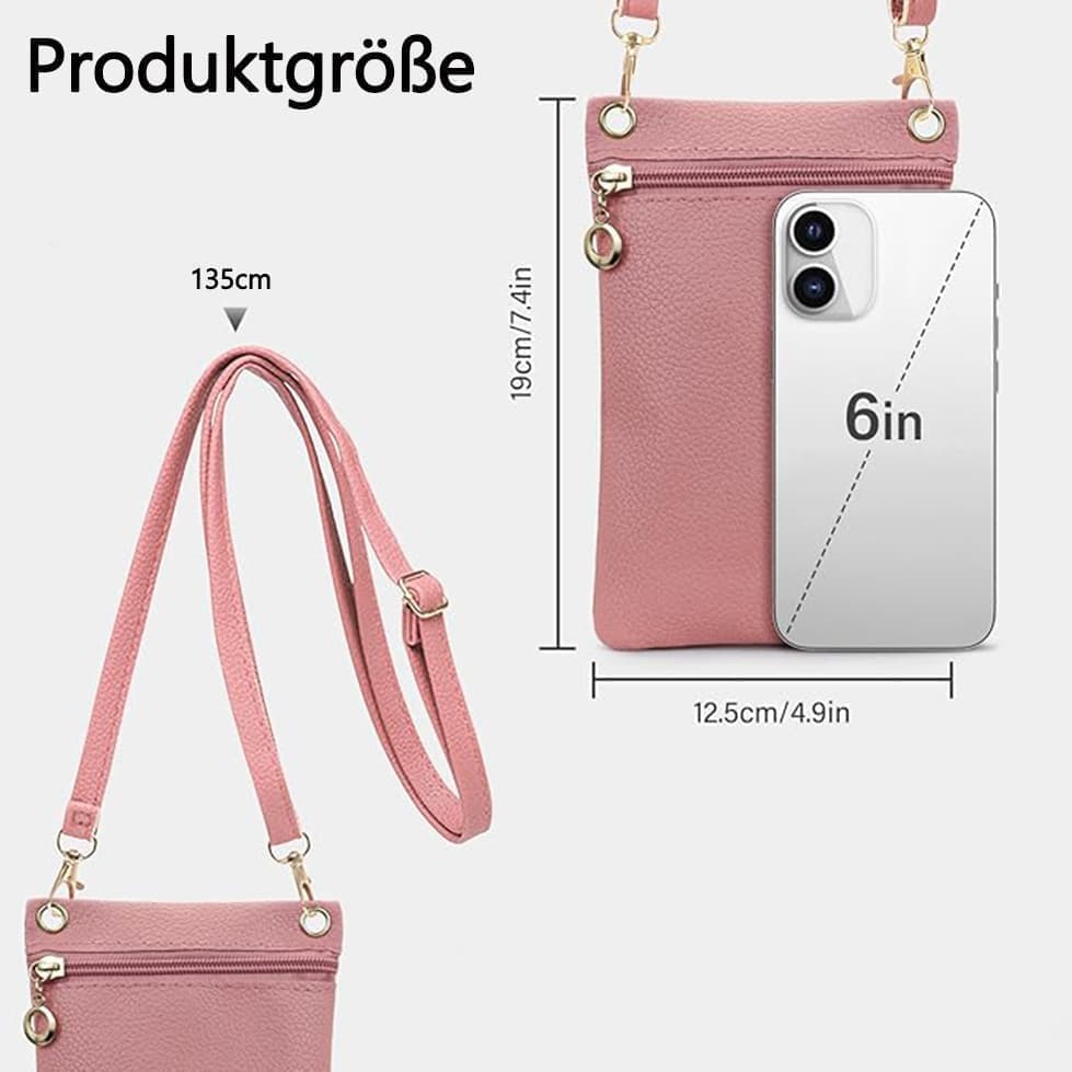 Pink Lychee Texture Phone Bag with Shoulder Strap, 19cm x 12.5cm V1188-MS-325-1869