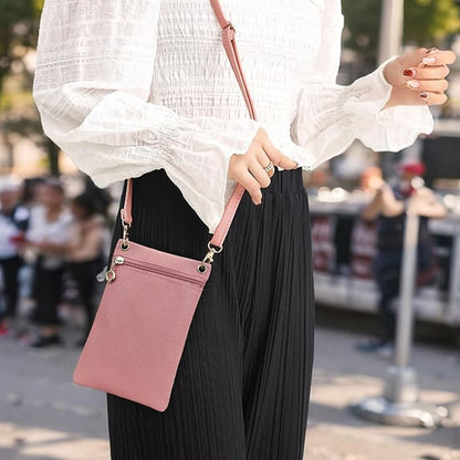 Pink Lychee Texture Phone Bag with Shoulder Strap, 19cm x 12.5cm V1188-MS-325-1869