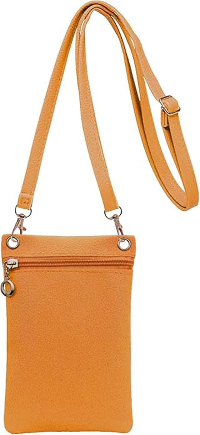 19cm x 12.5cm Mobile Phone Bag with Shoulder Strap, Lychee Texture Handbag in Yellow V1188-MS-325-1870
