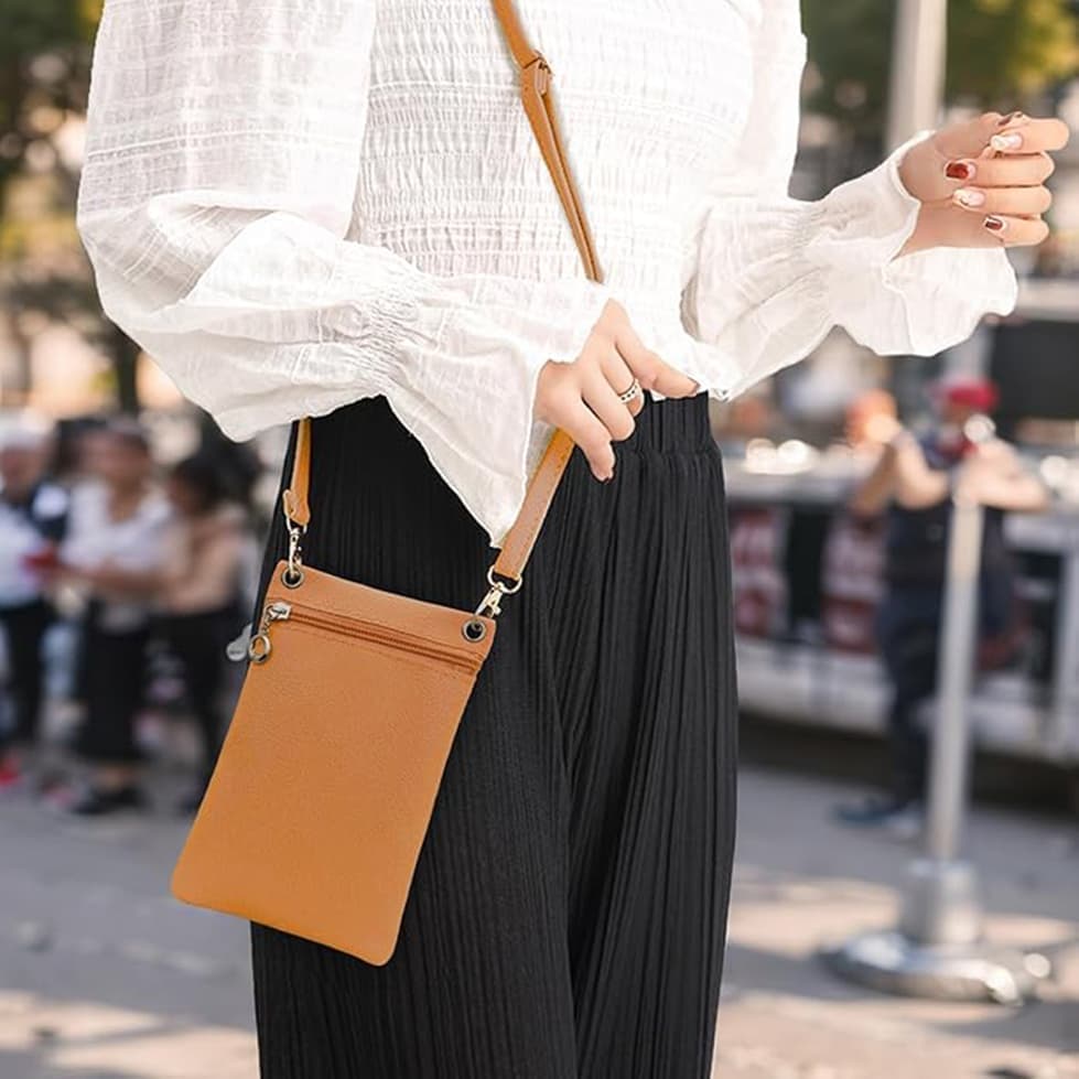 19cm x 12.5cm Mobile Phone Bag with Shoulder Strap, Lychee Texture Handbag in Yellow V1188-MS-325-1870