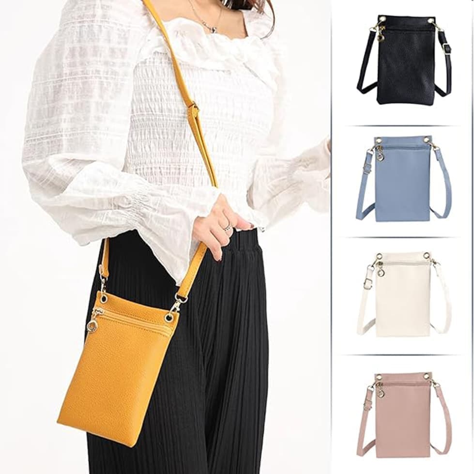 19cm x 12.5cm Mobile Phone Bag with Shoulder Strap, Lychee Texture Handbag in Yellow V1188-MS-325-1870