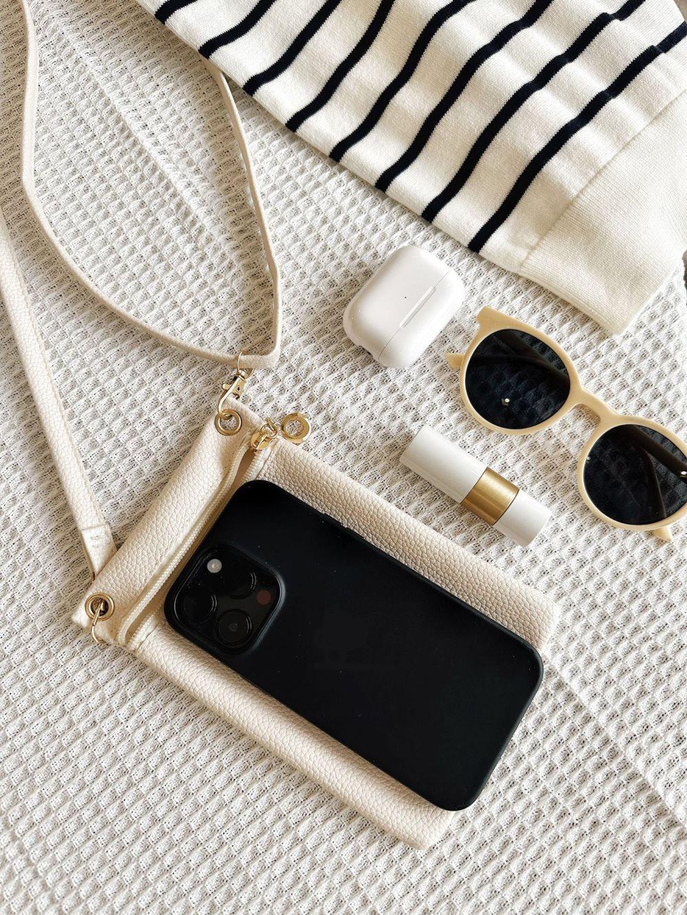 White Lychee Texture Phone Bag with Shoulder Strap, 19cm x 12.5cm V1188-MS-325-1871