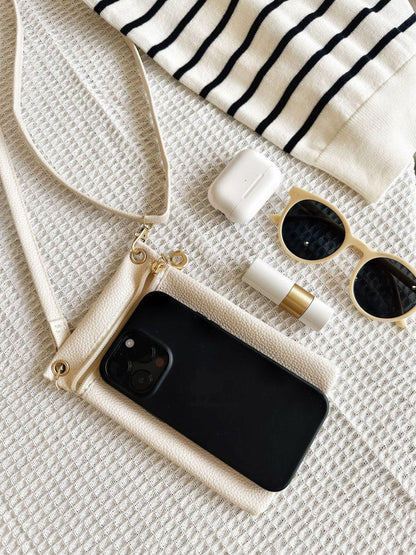 White Lychee Texture Phone Bag with Shoulder Strap, 19cm x 12.5cm V1188-MS-325-1871