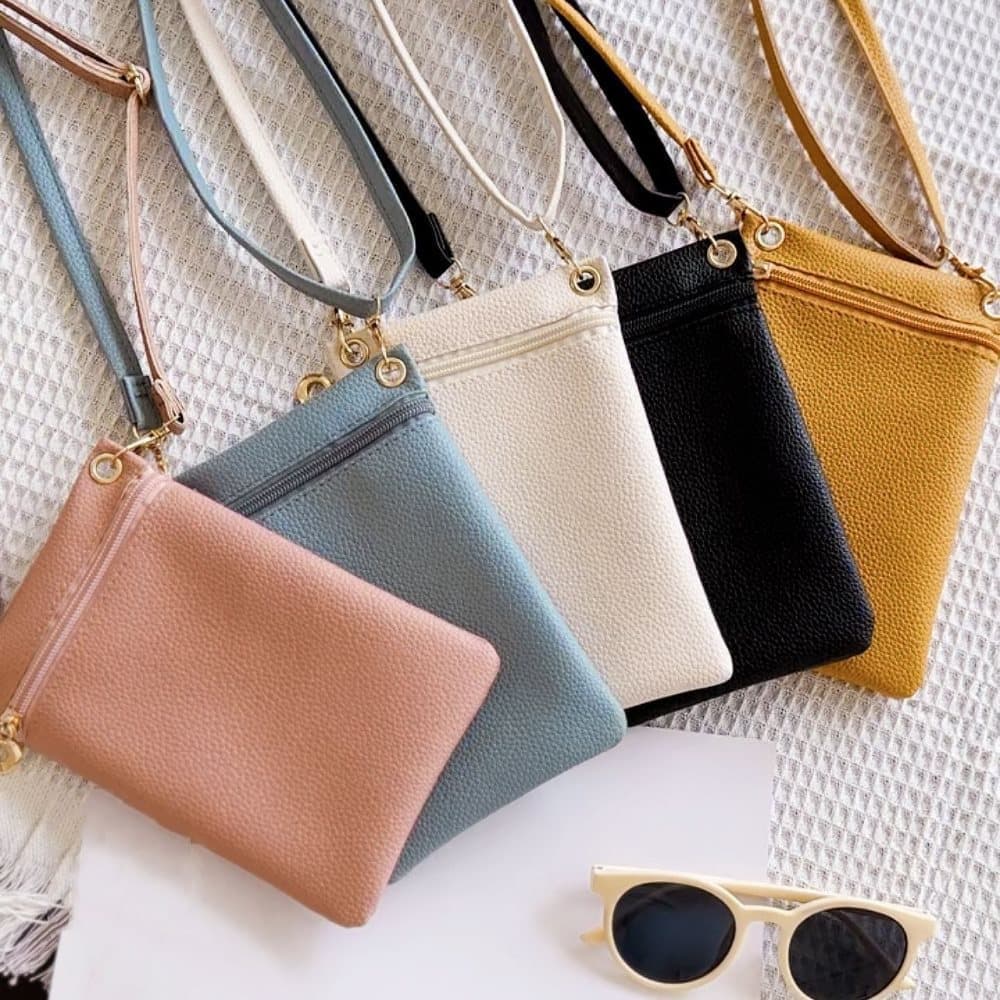 White Lychee Texture Phone Bag with Shoulder Strap, 19cm x 12.5cm V1188-MS-325-1871