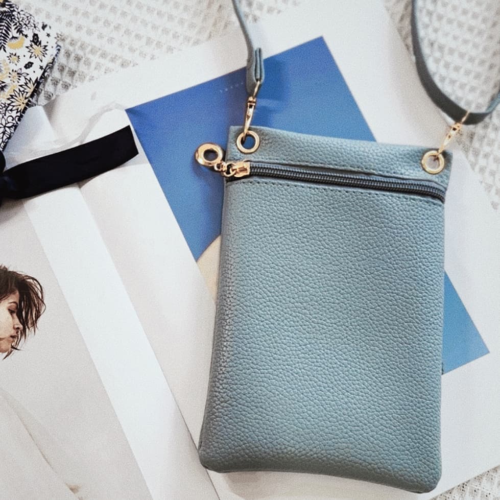 1 Lychee Texture Phone Bag with Shoulder Strap, 19cm x 12.5cm, Blue V1188-MS-325-1872