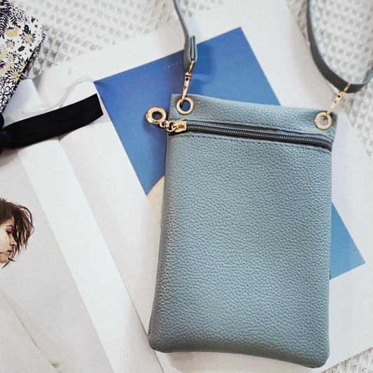 1 Lychee Texture Phone Bag with Shoulder Strap, 19cm x 12.5cm, Blue V1188-MS-325-1872
